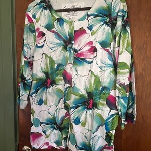 Onque Woman Blue and Green Floral snap-front jersey Cardigan